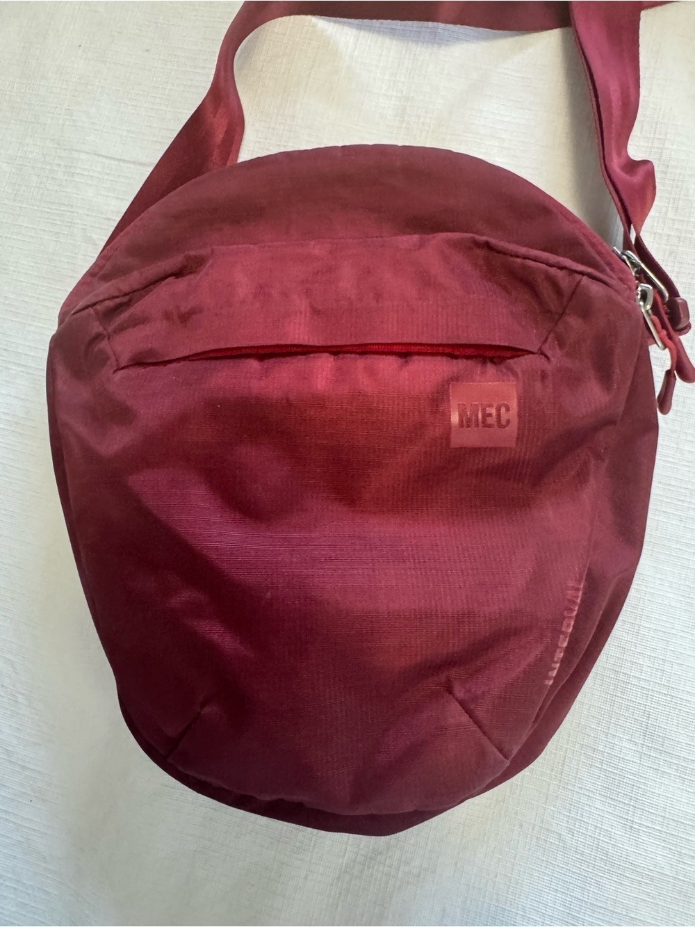 Circular Burgundy Crossbody Bag with Front Zip Pocket - Picture 3 of 8